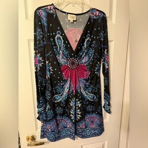 ECI colorful paisley beaded Medallion dress large